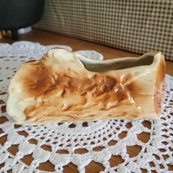 Vintage Porcelain Trinket Planter - Elf Pixie Gnome Wood Log - Picture 5 of 11